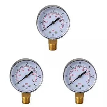 Манометр низкого давления для топлива, воздуха, гидравлики, 50 мм, 0/15 фунтов на квадратный дюйм, 0/1 бар, 1/4 BSPT
