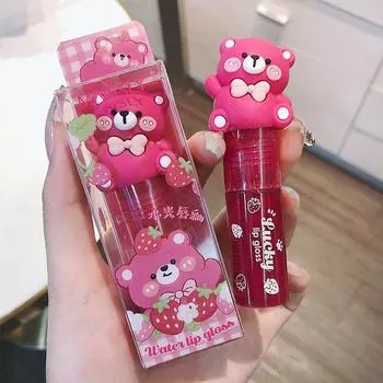 MANSLY Cartoon Bear Water Glossy Lip Glaze Mirror Jelly Glass Lip Gloss Водостойкая невыцветающая губная помада