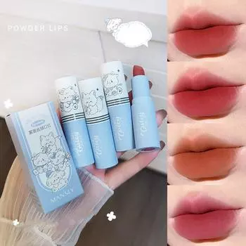 MANSLY Симпатичная сине-белая матовая бархатная помада в тюбике, невыцветающий блеск для губ