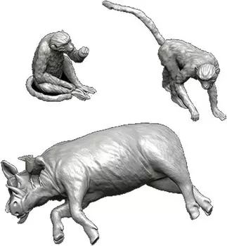 Mantis Miniature Animal Series Animal Set 48 Resin Kit Man35171 1/35 Long-tailed Monkey/Warthog