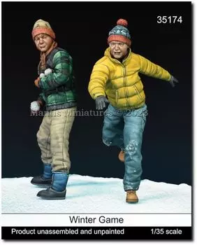 Mantis Miniature Фигурка серии Текущее использование Ребенок, бросающий снежки, набор из смолы Man35174 1/35 (2 куска)