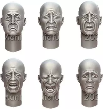Mantis Miniature General Purpose Headset 2 Sad Expression 6 Types 2 Sizes 12 Pieces Resin Kit MAC46 1/35