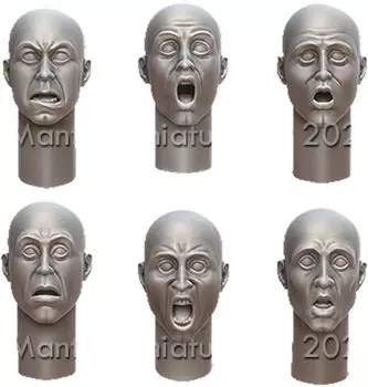 Mantis Miniature General Purpose Headset 3 Fearful Expression 6 Types 2 Sizes 12 Pieces Resin Kit MAC47 1/35