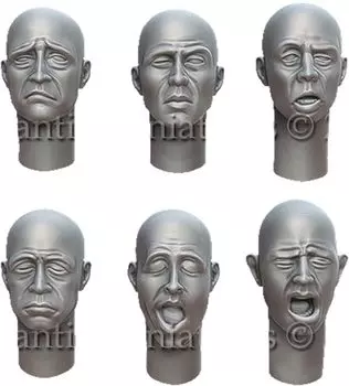 Mantis Miniature General Purpose Headset 6 Tired Expression 6 Types 2 Sizes 12 Pieces Resin Kit MAC50 1/35