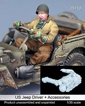 Mantis Miniatures 1/35 Scale Figure Series WWII American Jeep Driver with Vehicle Accessories Set (for Tamiya) Resin Kit Man35110