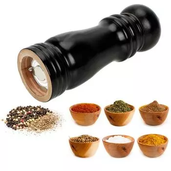 Manual Control Salt and Pepper Mills Solid Wood Pepper Mill with Strong Adjustable Ceramic Grinder Kitchen Cooking BBQ Tools светло-серый