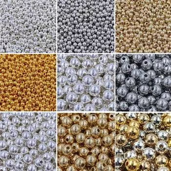Мануальные аксессуары Изготовление аксессуаров Компоненты Золото Серебряный сплав Глянцевые бусины Ретро Новый DIY Ювелирные изделия Креатив для браслетов Ожерелье 4/6/8/10 мм 8mm розового золота