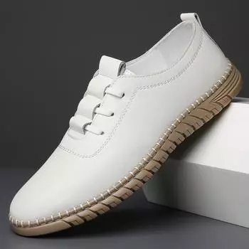 [Manual sewing] Soft leather soft sole/men s one-pedal casual little white shoes Douyin manufacturer direct 38 белый