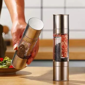 Manual Stainless Steel Salt Pepper Mills 2 in 1 Salt and Pepper Grinder with Adjustable Ceramic Grinding Spice Kitchen Gadgets