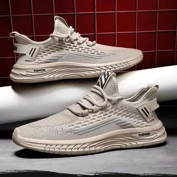 Manufacturer large size men s shoes new 2025 spring soft-soled student casual sports shoes breathable fly-woven mesh shoes 38 серый