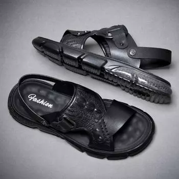 Manufacturer leather men s sandals summer wear dual-purpose non-slip Korean version trend casual soft-soled beach shoes 38