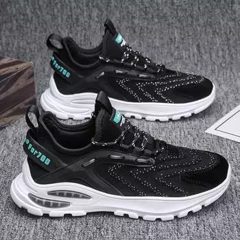 Manufacturer men s shoes 2025 spring new sports shoes trendy casual shoes flying woven mesh men s running shoes 39 чёрный