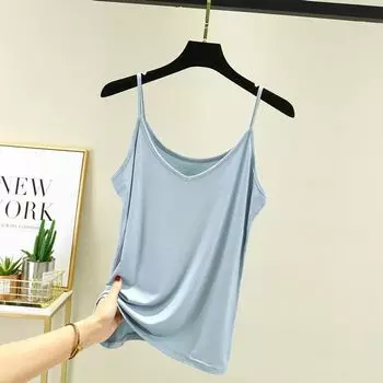 Manufacturer Modal Sling Women s Sleeveless V Neck Summer Inner Match Slimming Silm Base Ride Thin Casual Tops Light Blue M