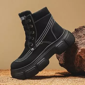 Manufacturer s live broadcast of men s Martin boots autumn and winter high-top retro locomotive boots leather surface outdoor tooling men s rhubarb 39 чёрный