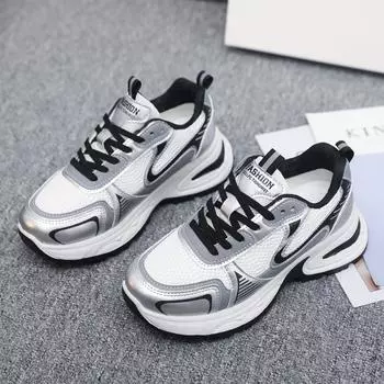 [Manufacturer] Versatile platform dad shoes women s 2025 spring sports shoes women s shoes mesh casual shoes 36 серебряный