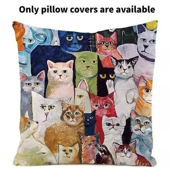 Many Cozy Cats Cushion Cover Plant Print Faux Silk Material Bedside Decoration