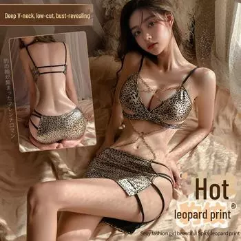Manyan Сексуальный глубокий V-образный вырез с леопардовым принтом Клубный танцевальный костюм королевы - 9544 One Size