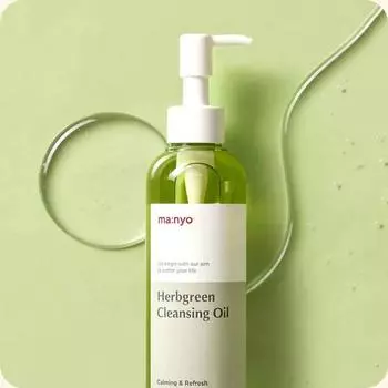 Manyo Factory Herb Green Cleansing Oil 200 мл, успокаивающее, освежающее, увлажняющее, корейская косметика, Kbeauty, образец
