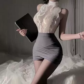 Комплект сексуального нижнего белья Manyu: Пижама-секретарша из кружева Pure Desire с юбкой 9401 One Size [Fits 80-120 Jin]