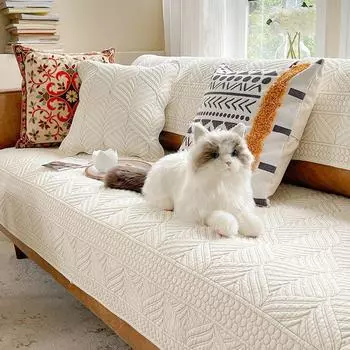 Manyue French Style Little Daisy Ins Style Embroidered Sofa Cushion Pure Cotton Fabric Sofa Cover Seat Cushion Machine Washable chenxi-Wenyu White (Washed Double-sided) 70*70cm