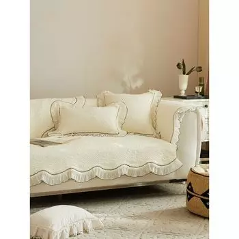 Manyue French Style Pure Cotton Washed Cotton Sofa Cushion Backrest Towel Sofa Cover Cotton Fabric Cushion Cover Towel SJiao-Mo Bai (Lace Lace) 70 * 70cm
