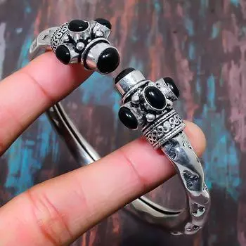 Манжет браслета из стерлингового серебра Хандмаде925 из черного оникса, регулируемый на День благодарения Adjustable чёрный