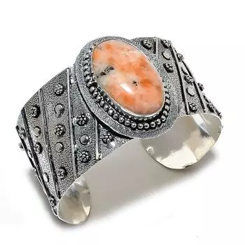 Манжета ручной работы из натурального солнечного камня, браслет из стерлингового серебра 925 пробы, регулируемый. N5f01