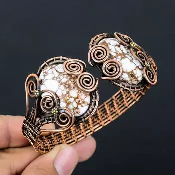 Манжеты/браслет ручной работы с драгоценными камнями из чистой медной проволоки, регулируемые ювелирные изделия Adjustable белый