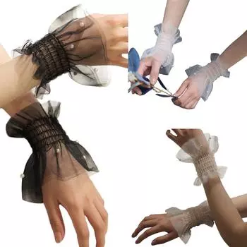 Манжеты на запястье в стиле Лолиты, расклешенные манжеты с оборками для свитера с капюшоном, накладные рукава, съемные манжеты из тюля чёрный