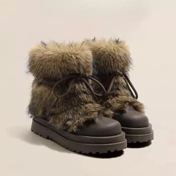 Mao Mao boots non-slip snow boots women s autumn and winter new thickened warm medium tube cotton shoes thick sole heightening big head short boots 35 чёрный