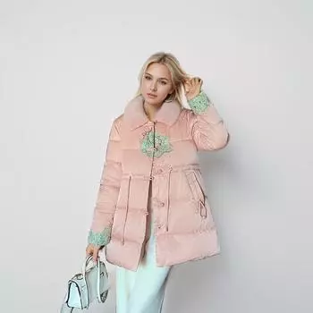 Mao Mao лацкан вниз хлопковая одежда женская средняя и длинная вышитая утолщенная теплая куртка в китайском стиле S золотой