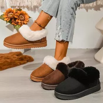 Mao Mao mouth snow boots women s winter 2025 new casual flat-bottomed short tube one-pedal large size lazy cotton shoes women 36