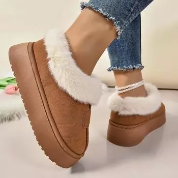 Mao Mao mouth snow boots women s new thick-soled short tube thickened one-pedal lazy cotton shoes in autumn and winter of 2024 36 темно-коричневого