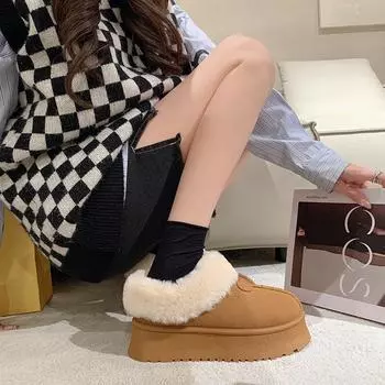 Mao Mao mouth snow boots women s new thick-soled short tube thickened one-pedal lazy cotton shoes in autumn and winter 2025 35 малиновый