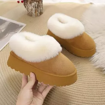 Mao Mao mouth snow boots women s 2024 winter new Korean version thick-soled short tube thickened one-pedal lazy light cotton shoes 36 коричневый