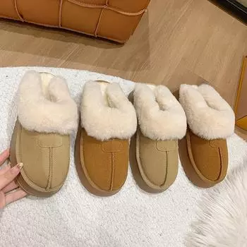 Тапочки Mao Mao на платформе, женские хлопковые туфли, зимняя новая верхняя одежда 2024 года, усиленные нескользящие сапоги из утолщенного бархата для снега 35 зелёный