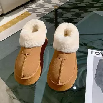 Мао Мао рот зимние сапоги женские новые на толстой подошве короткие голенища утолщенные на одной педали ленивые хлопковые туфли осень-зима 2025 35 малиновый