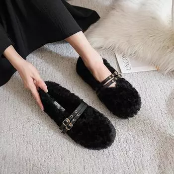 Mao Mao shoes female autumn and winter outer wear fairy new flat-bottomed mink beanie shoes velvet large size women s shoes cotton ladyshoes 4143 33
