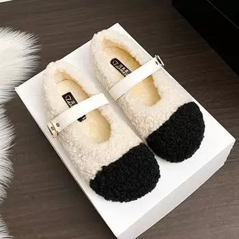 Mao Mao shoes for women, autumn and winter lazy women s shoes, one pedal, Doudou shoes for women, flat-bottomed velvet large-size cotton shoes for wom 33
