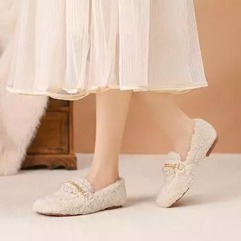 Mao Mao shoes new winter Korean version of Internet celebrity suede flat shoes one pedal lazy Doudou shoes women cotton shoes wear women 35