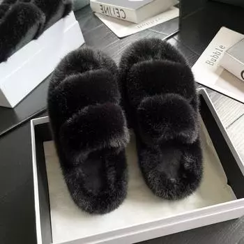 Mao Mao shoes slippers women wear 2025 new spring and autumn winter Internet celebrity plush hairy drag thick-soled one-word cotton slippers 35