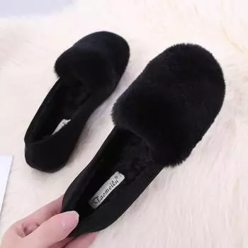 Mao Mao shoes women s autumn and winter 2025 new velvet cotton floating shoes Internet celebrity flat single shoes outer wear rabbit hair bean shoes w 34