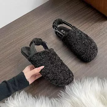 Mao Mao shoes women s bag head half slippers velvet cotton shoes women wear winter lazy shoes Muller shoes large size shoes 41-43 33