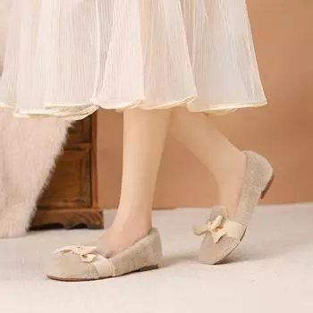 Mao Mao shoes women wear 2024 new velvet warm cotton shoes bow fluff shoes versatile platform beanie shoes 35 абрикосовый