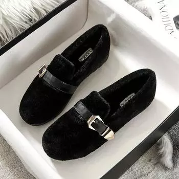 Mao Mao shoes women wear autumn and winter new Korean version mink hair Doudou shoes women s flat bottom large size thermal cotton ladyshoes women 33