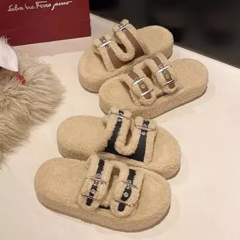 Mao Mao Slippers Women s 2024 Winter Household Cotton Slippers Wearing Fleece Warm and Non-slip Fashion Mao Slippers 35 чёрный