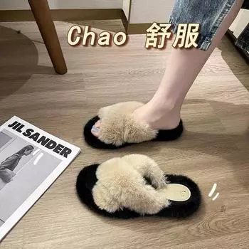 Mao Mao slippers women s 2025 autumn new bilateral thick-bottomed sandals outer wear foreign trade open-toed cross large-size slippers women 35 чёрный