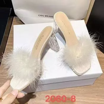 Mao Mao slippers women s fashion personality 2025 new transparent one-word drag versatile heel high heels 2060-8 35 бежевый