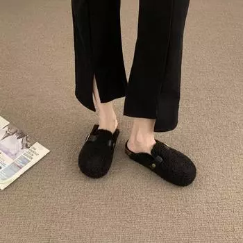 Mao Mao slippers women s outer wear 2024 autumn and winter new Korean version one-pedal flat-bottomed lazy bag head cotton slippers 35