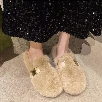Mao Mao slippers women s wear 2024 new autumn and winter one-pedal fashion out cotton slippers bag head half drag Mao Mao shoes 35